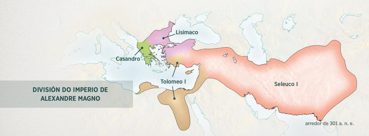 O Imperio Grego dividido entre os catro xenerais de Alexandre Magno