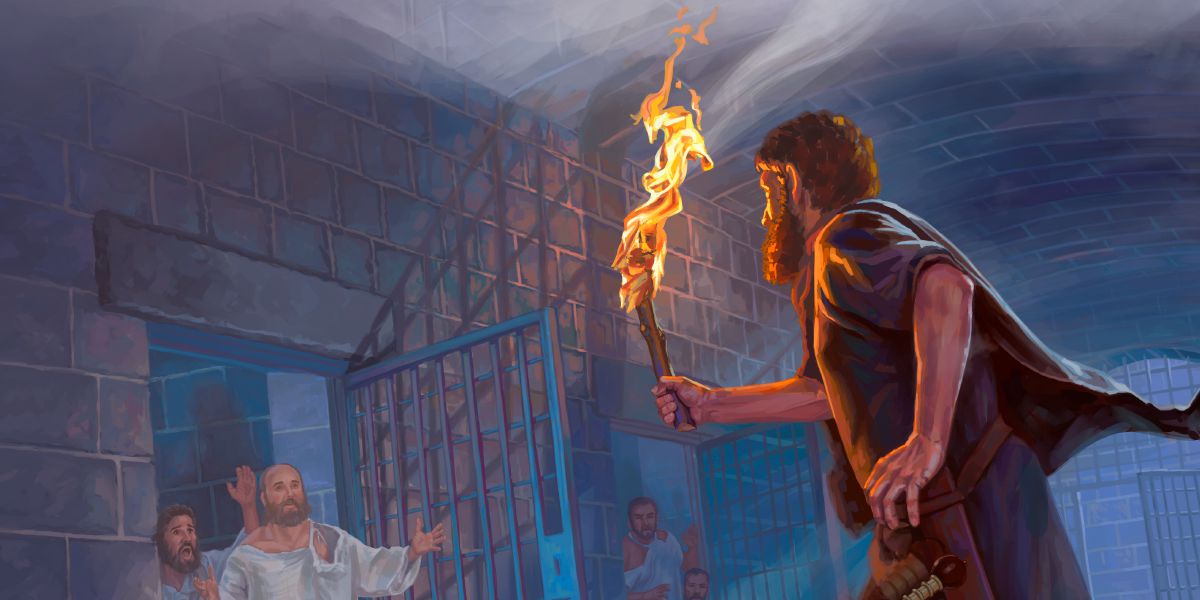 The jailer in Philippi finds the prison doors open with all the prisoners still there