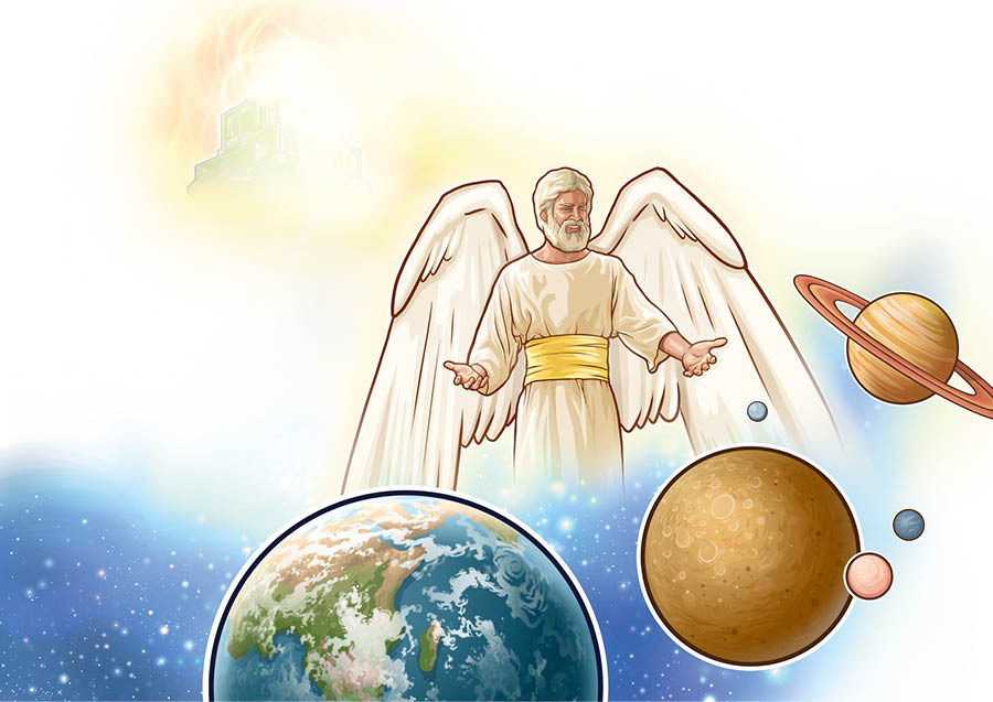 Yesu da Ubansa Jehobah a lokacin da suke halittar sammai da duniya.