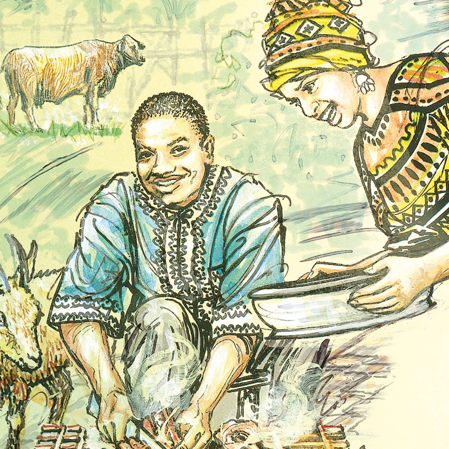 Yon fanmi k ap prepare pou yo manje.