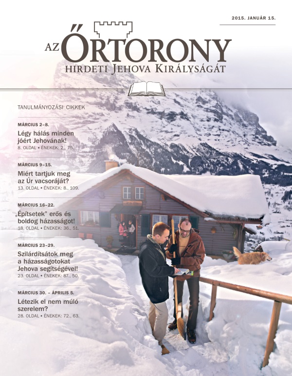 A 2015. január 15-ei Őrtorony tanulmányozásra szánt kiadásának a címlapja