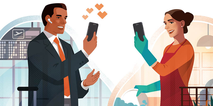 Seorang pria di bandara sedang ’video call’ dengan istrinya, yang ada di rumah.