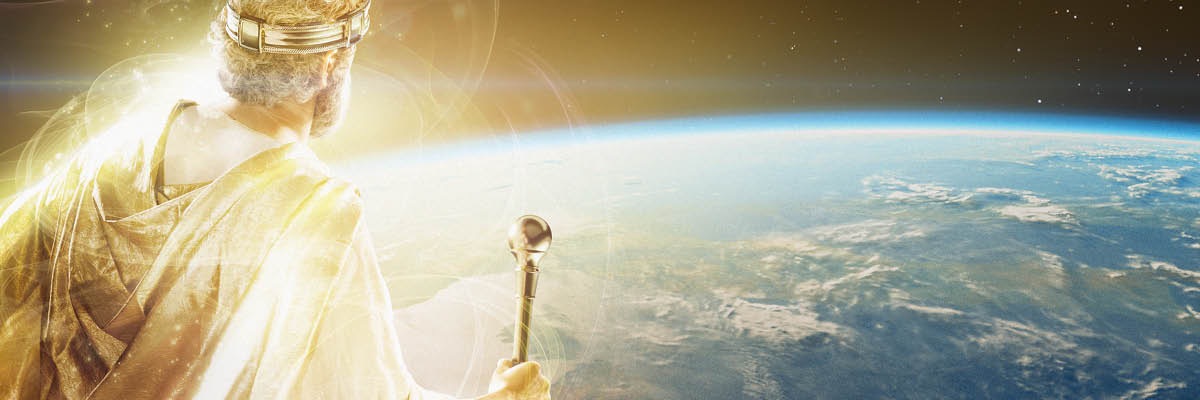 Yesus yang sudah menjadi Raja di surga melihat ke planet Bumi.