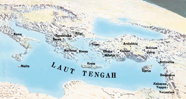 Peta tempat-tempat yang pernah dikunjungi Paulus dan Timotius