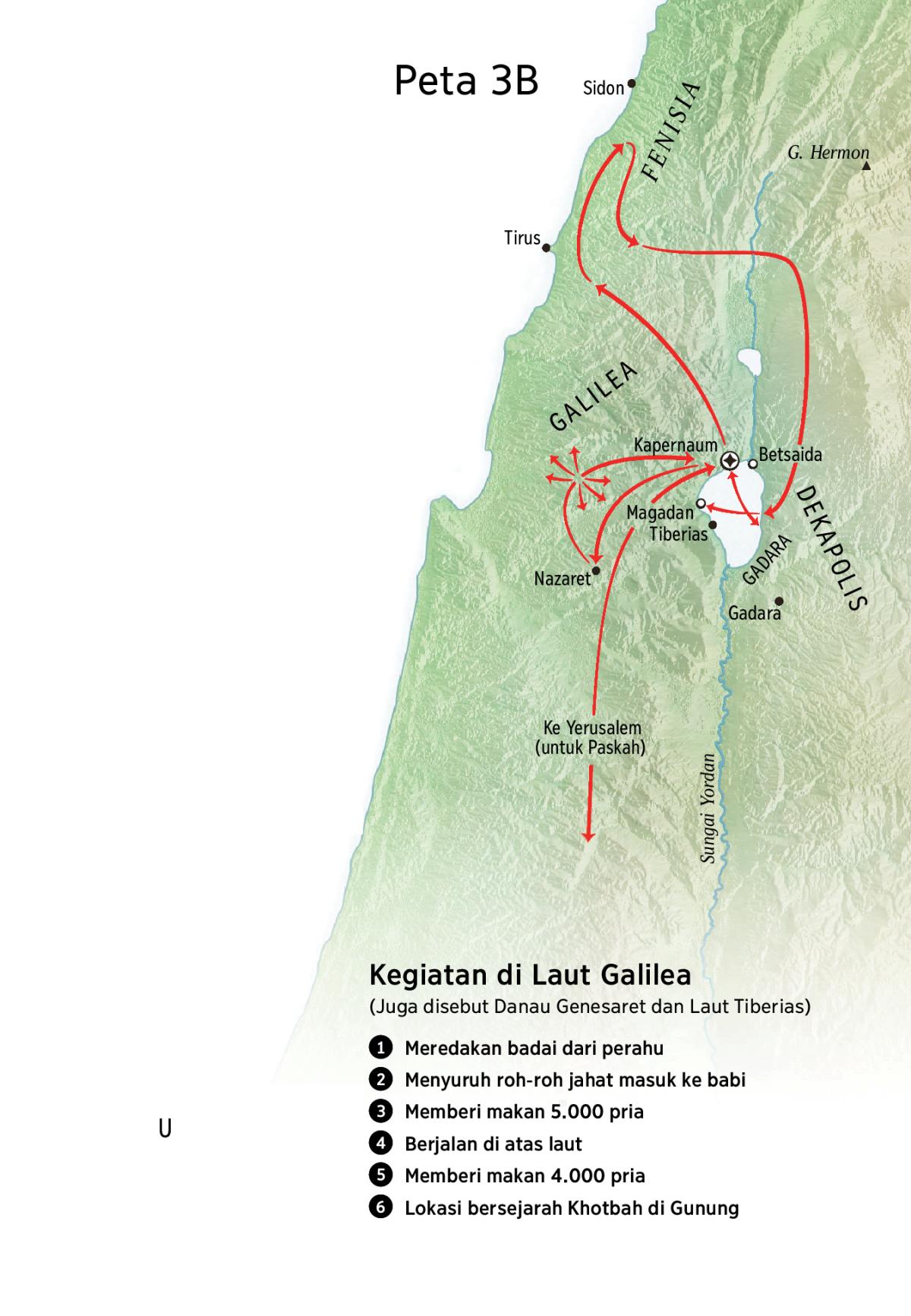Peta lokasi yang berhubungan dengan pelayanan Yesus di sekitar Galilea, Fenisia, dan Dekapolis