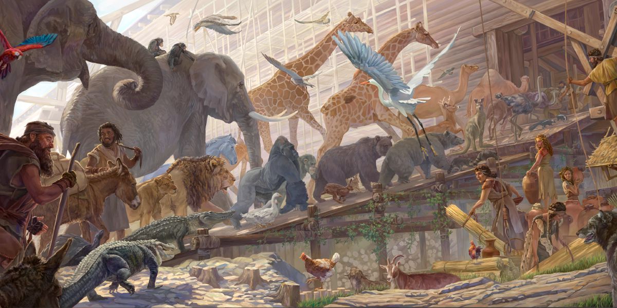 Ebe Noa na-achịbata ụmụ anụmanụ n’ụgbọ