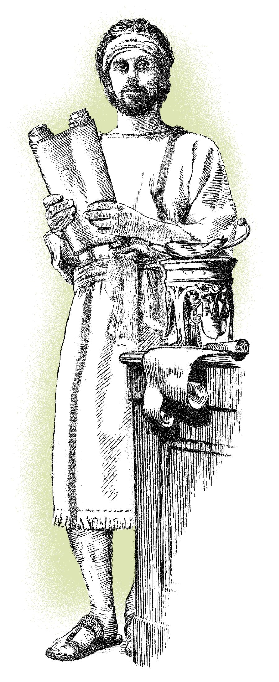 Apostle John hold one scroll.