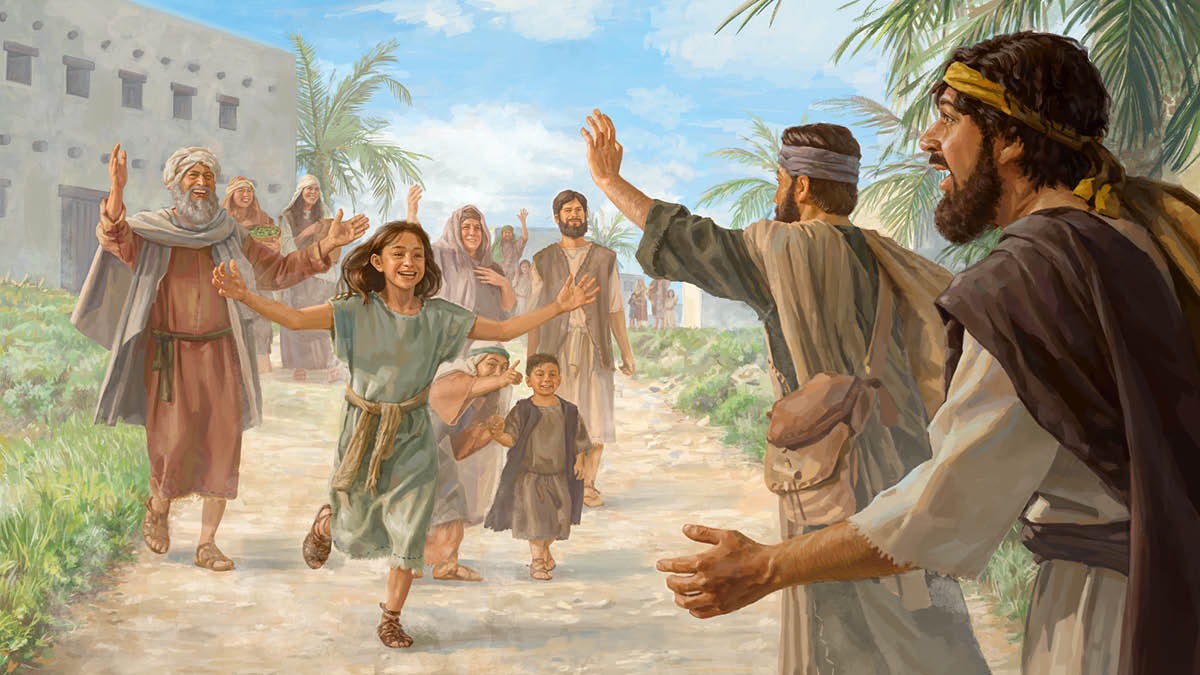 Men who had been slaves are freed on the Jubilee, and their families run to embrace them