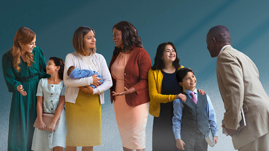 A brother, sisters, and children enjoying association with one another.