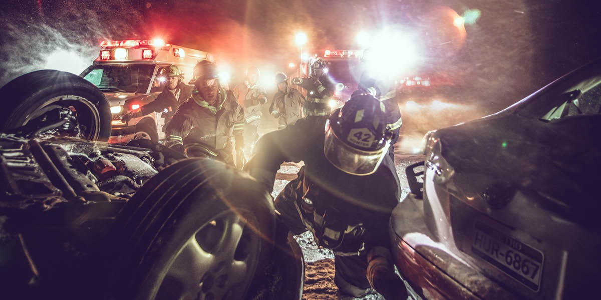 First responders at the site of an automobile crash