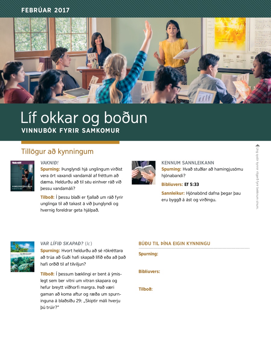 Líf okkar og boðun – vinnubók, febrúar 2017