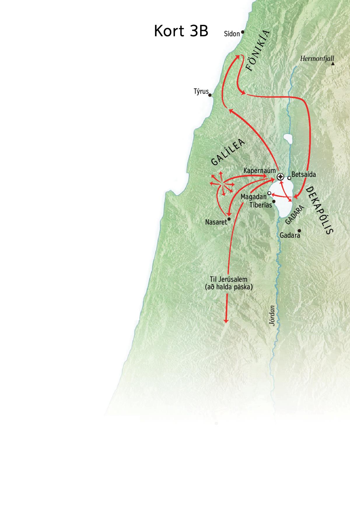 Kort yfir ferðir Jesú um Galíleu, Fönikíu og Dekapólis.