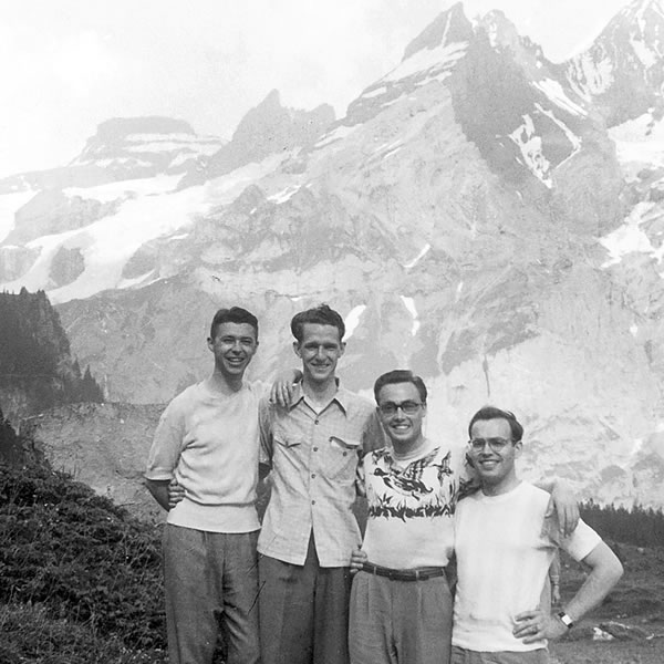 Four friends on vacation in Switzerland