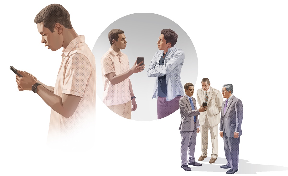 Sequenza: Un fratello aiuta un altro fratello che ha fatto qualcosa di sbagliato. 1. Il fratello è turbato da quello che vede sul cellulare. 2. Il fratello fa vedere il cellulare all’altro fratello, ma questo si rifiuta di parlarne. 3. Il fratello fa vedere il cellulare ai due anziani e parla con loro.