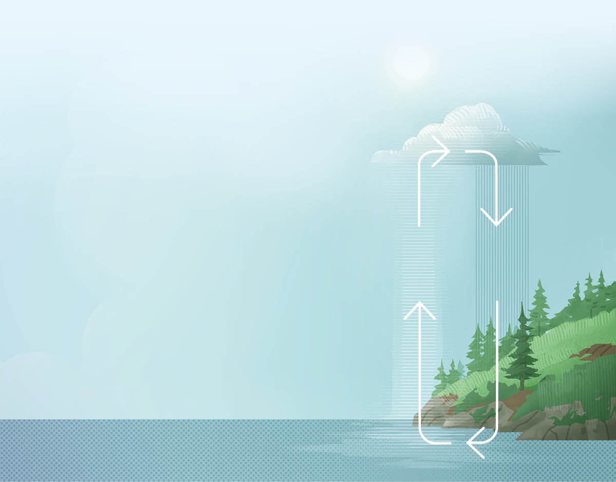 La Bibbia descrive il ciclo dell’acqua. Frecce disposte in senso orario mostrano i passaggi dell’acqua tra la terra e l’atmosfera.