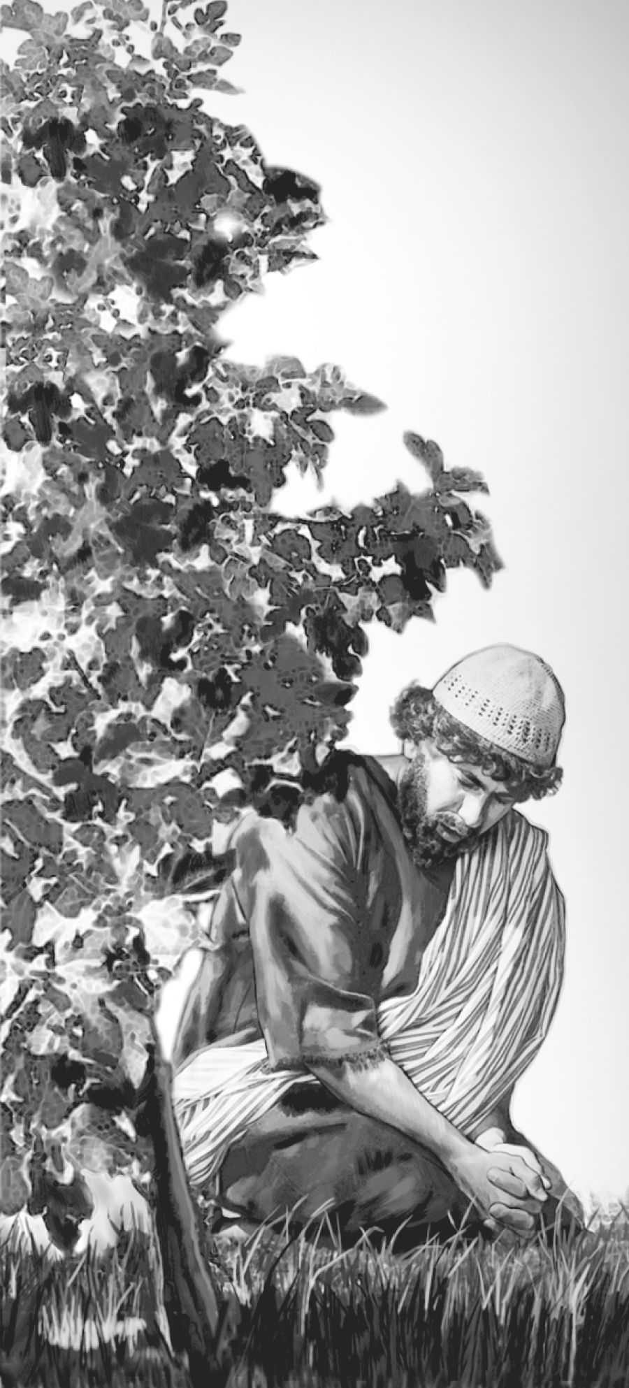 Natanaele (chiamato anche Bartolomeo) è seduto sotto un albero