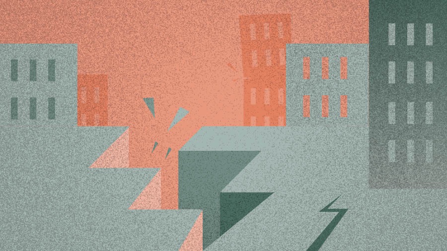 Un terremoto che causa danni agli edifici.