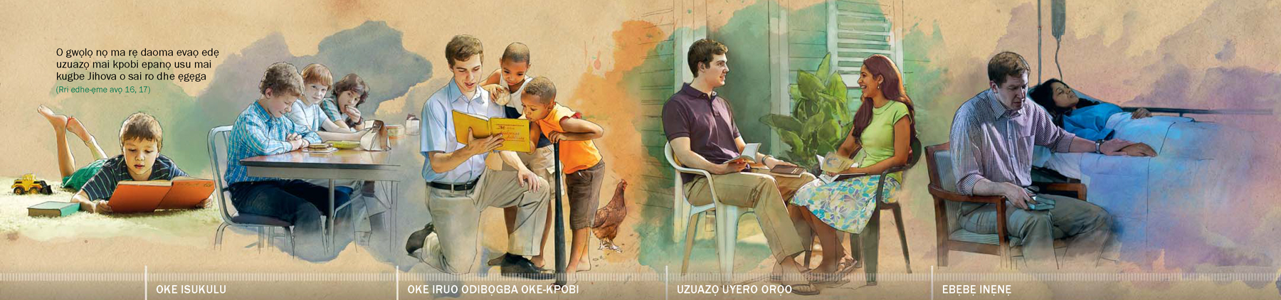 Uzoge nọ ọ be bọ usu riẹ ga kugbe Jihova: 1. Evaọ okenọ ọ jọ isukulu; 2. Evaọ iruo odibọgba oke-kpobi; 3. Evaọ okenọ ọ rọo no; 4. Okenọ ọ rẹriẹ ovao dhe ebẹbẹ inẹnẹ