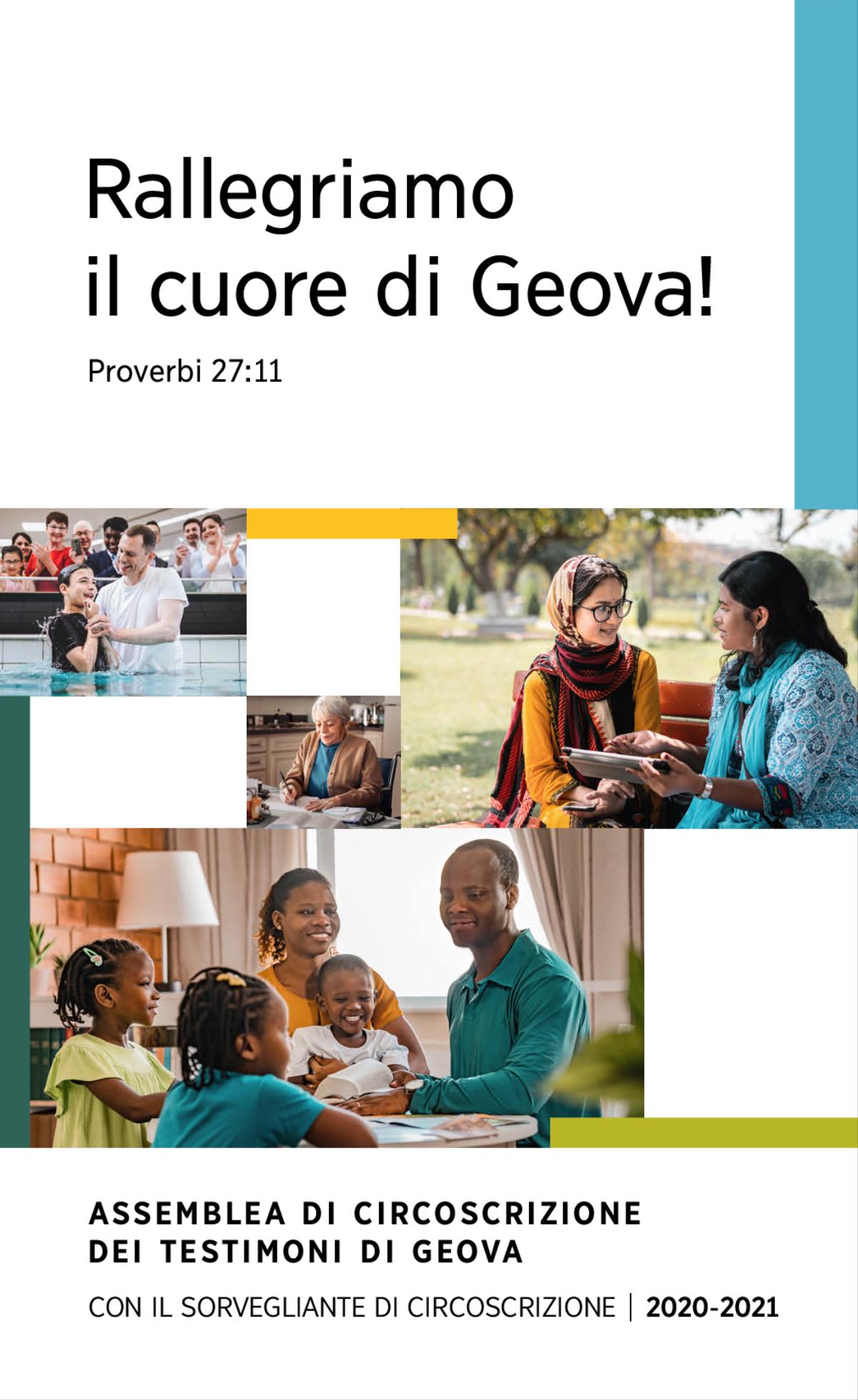 Collage: 1. Un ragazzo che viene battezzato ed esce dall’acqua. 2. Una testimone di Geova che scrive una lettera. 3. Una testimone di Geova che parla della Bibbia a una donna su una panchina in un parco. 4. Una famiglia felice che studia la Bibbia insieme.