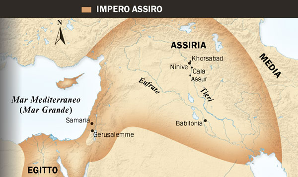 1. Toro alato assiro; 2. Mappa dell’impero assiro
