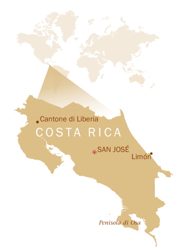 Planisfero che indica la posizione della Costa Rica