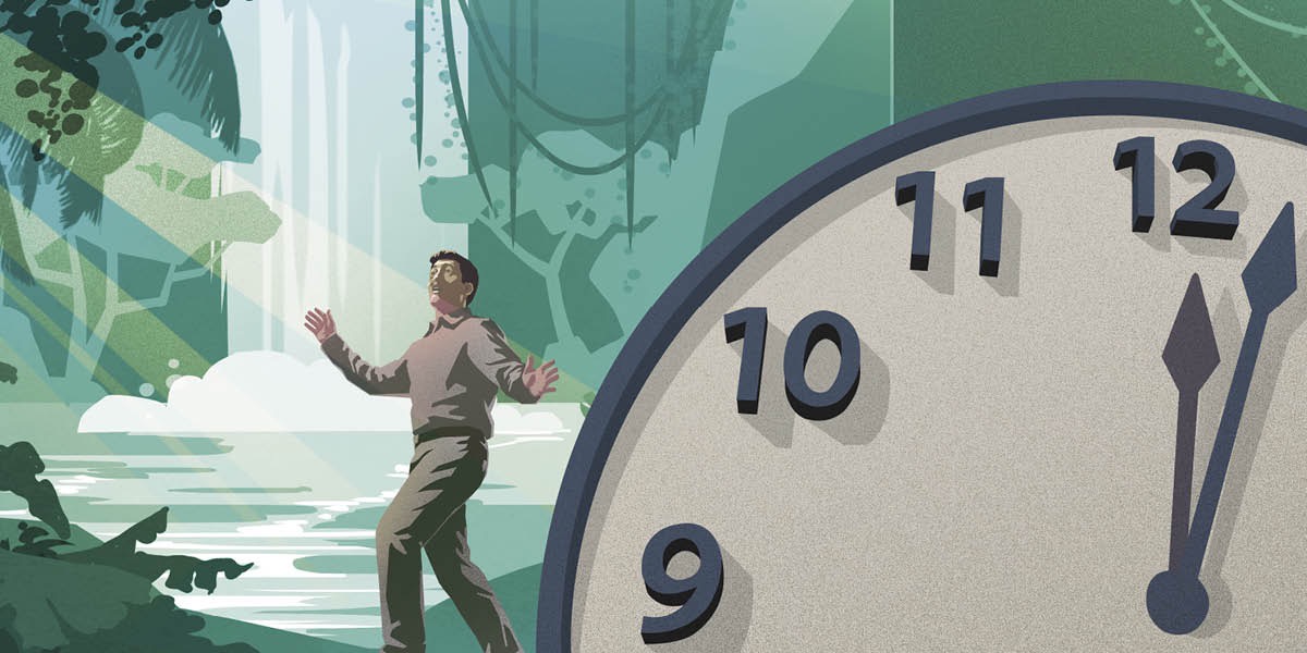 Un uomo nel nuovo mondo promesso da Dio, dove l’Orologio dell’apocalisse non ha più alcun valore