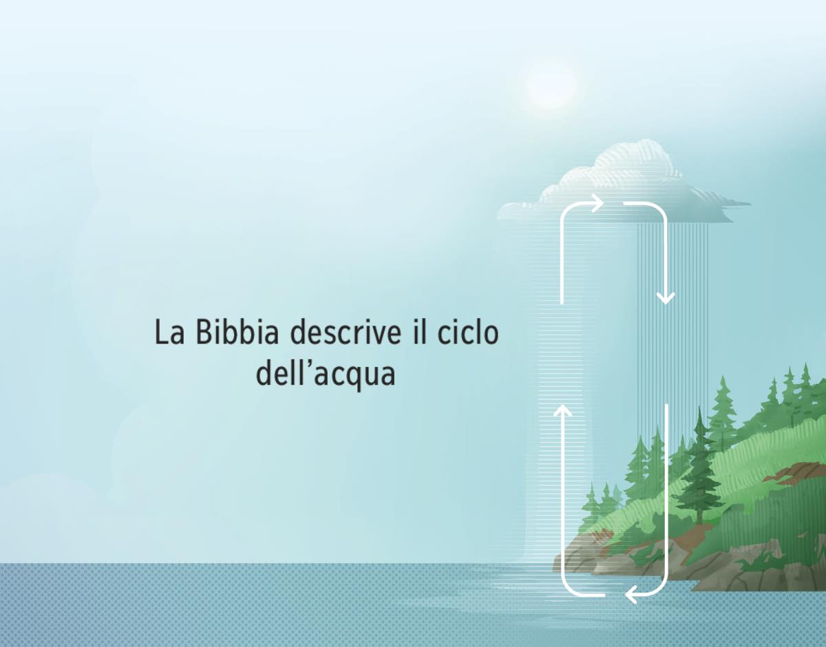 La Bibbia descrive il ciclo dell’acqua. Frecce disposte in senso orario mostrano i passaggi dell’acqua tra la terra e l’atmosfera.