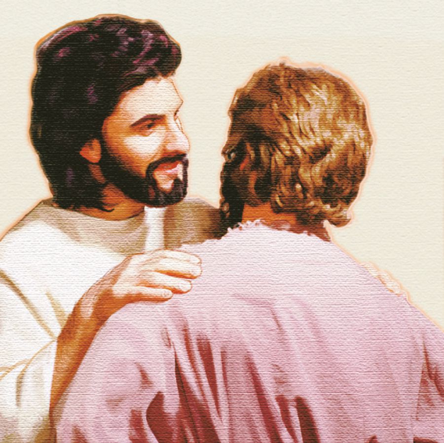 Absalom mette le mani sulle spalle di un uomo