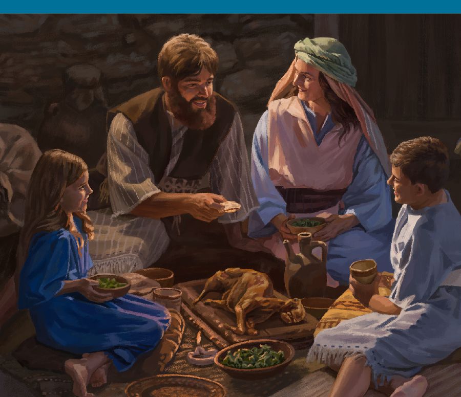 Una famiglia di ebrei celebra la Pasqua.