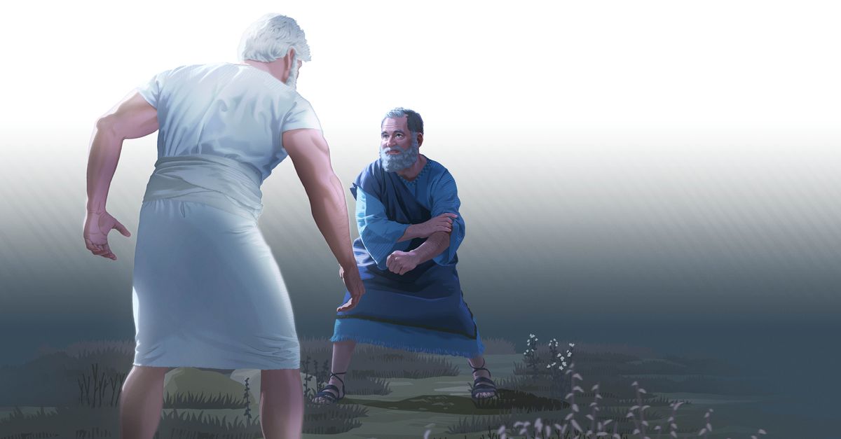 Giacobbe si prepara a lottare con un angelo materializzato.