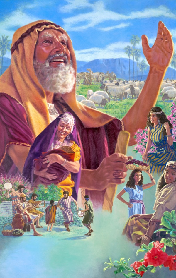 Job living happily with his wife and ten children