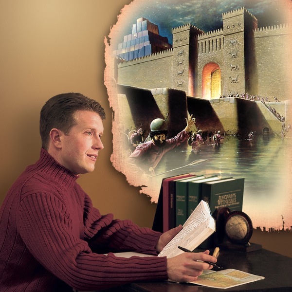 While reading the Bible, a man imagines the scene from Isaiah’s prophecy about the fall of Babylon