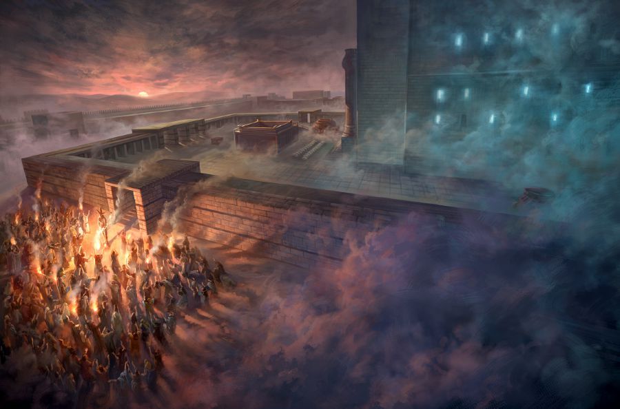 No templo em Jerusalém, judeus apóstatas, na escuridão, adoram uma imagem junto ao portão que dá para o norte