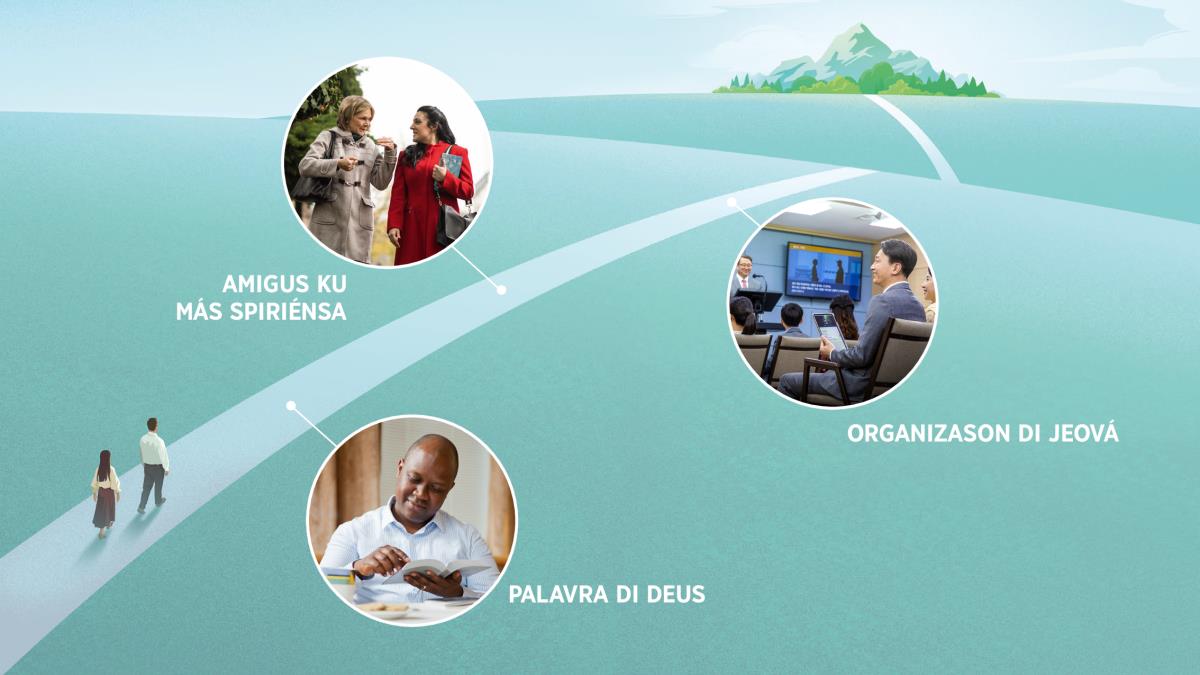 Dizenhu i fotus: Un kazal ta anda na un strada pertadu, ki ta bai pa un montanha. Duránti kel kaminhu, sta parse três fotu ki ta mostra modi ki nu pode kontinua ta faze mudansa. Kes fotu ta ripiti na paragráfus 7, 9 i 14.