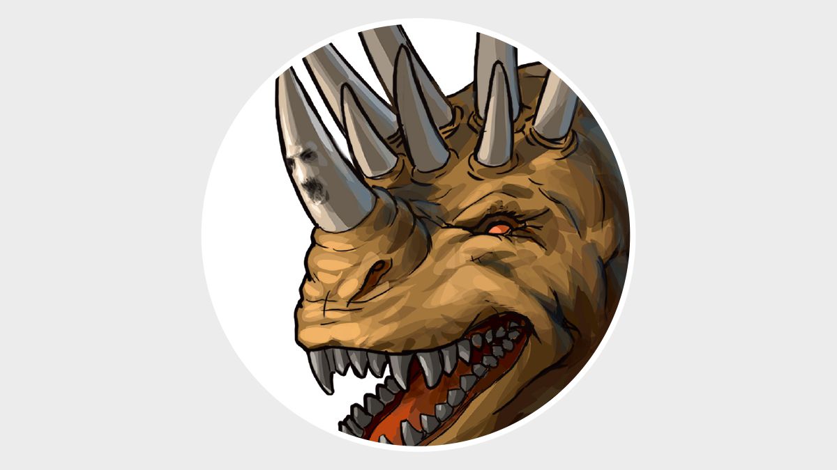 ក្បាលនៃសត្វសាហាវដែលមានស្នែង។ ស្នែងតូចមួយដែលមានភ្នែកនិងមាត់ដុះឡើងពីក្នុងចំណោមស្នែងវា។