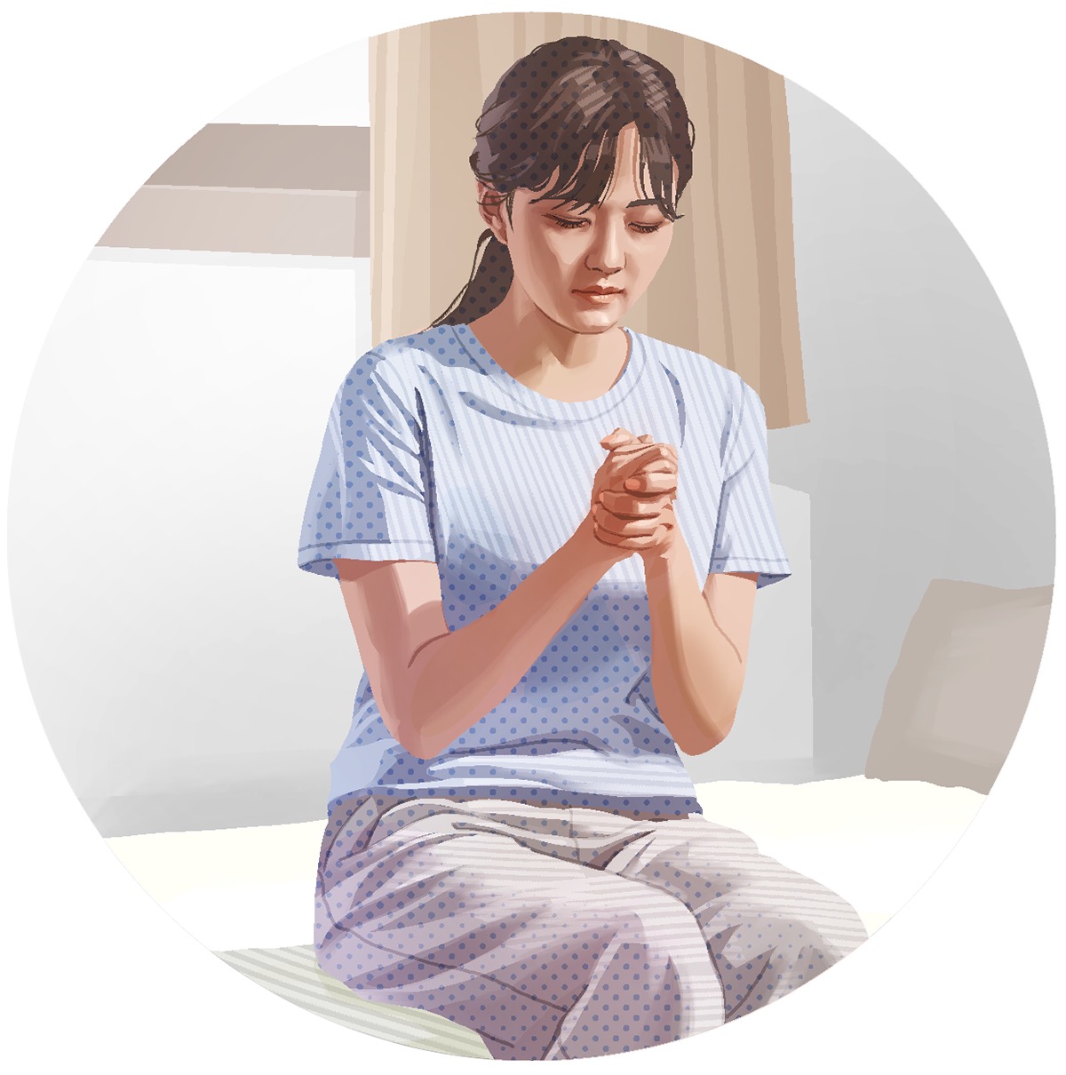 그 여자가 혼자 기도하는 모습