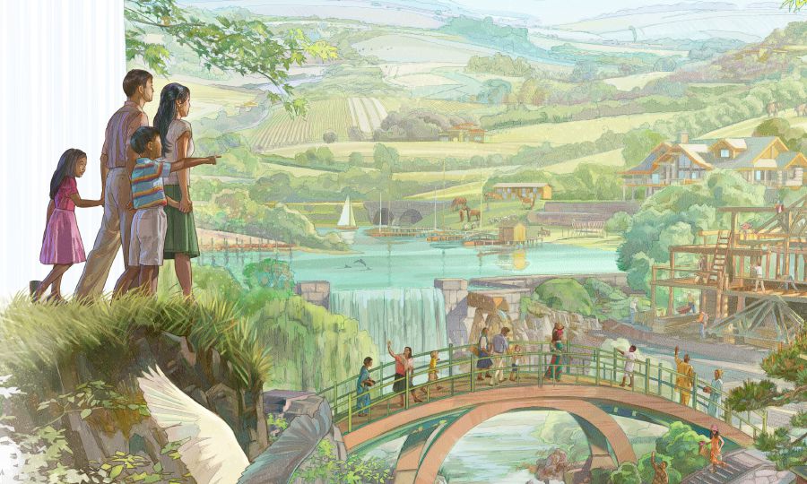 낙원을 향해 걸어가는 가족의 모습