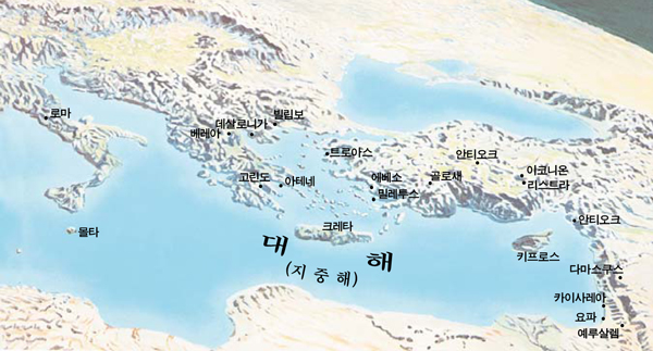 바울과 디모데가 방문한 장소들이 나와 있는 지도