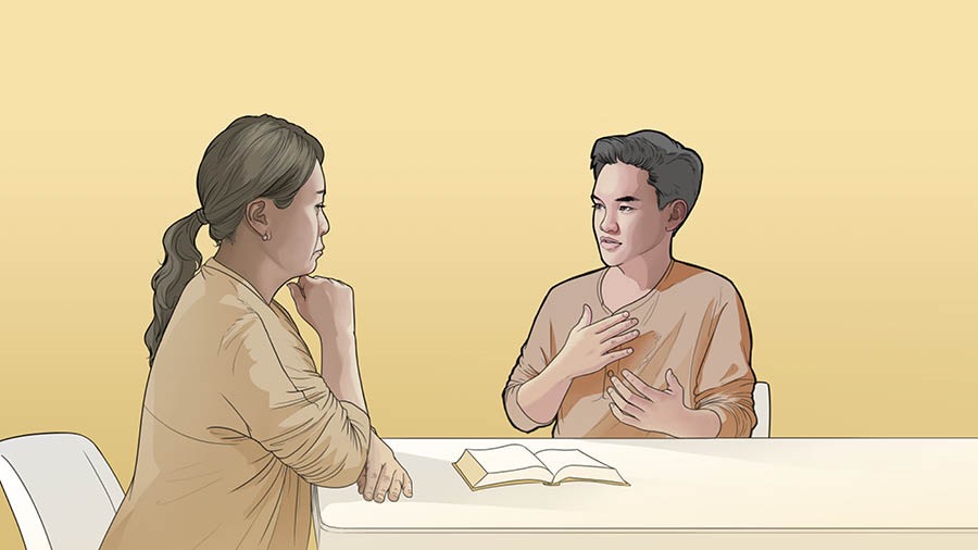 한 청소년이 용기를 내어 증인이 아닌 어머니에게 자신의 믿음을 설명합니다