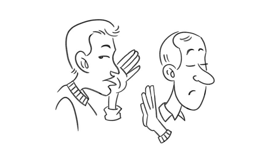 The man turning his back on his friend because he not want listen to the gossip.