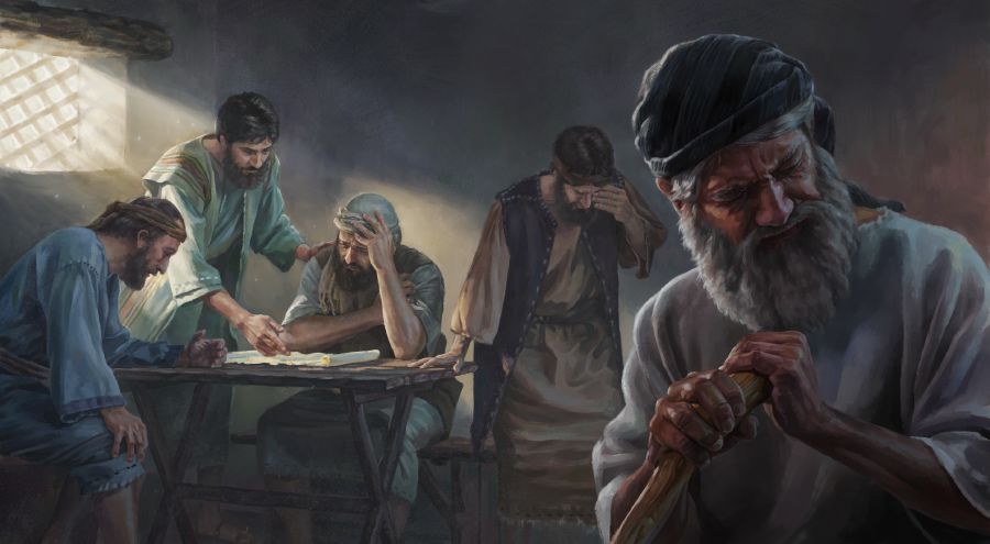 Jewish exiles reacting in shame when they hear Ezekiel describing the visionary temple.