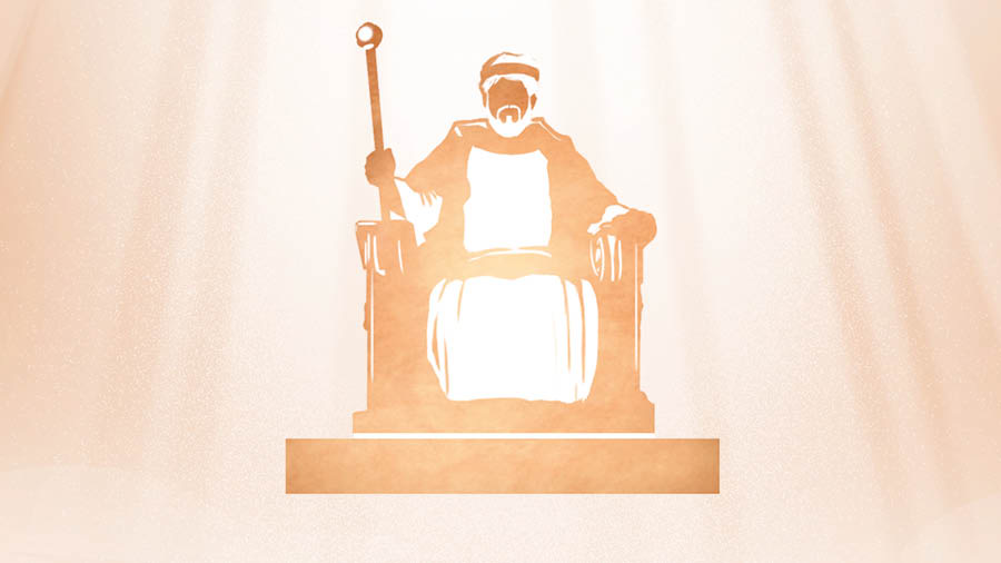 Jesus sitting on his heavenly throne as rays of Jehovah’s glory shine down on him.