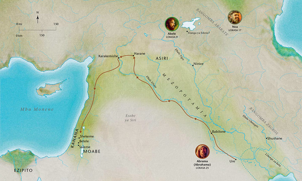 Bakarte ya mikili ya Biblia oyo emonisi bomoi ya bato ya sembo na ndakisa Abele, Noa, Abrama (Abrahama)