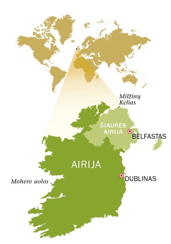 Airijos Respublikos ir Šiaurės Airijos žemėlapis