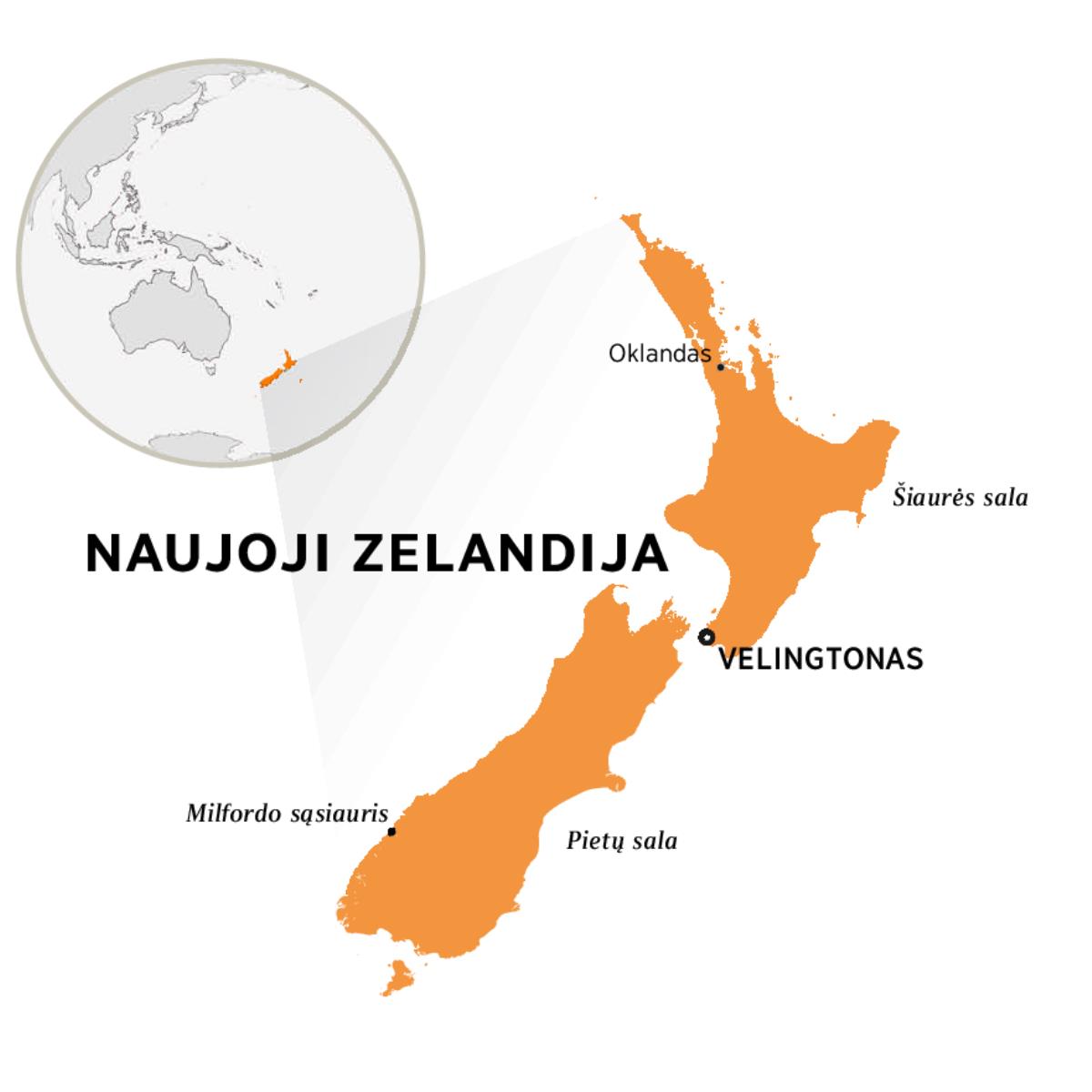 Naujoji Zelandija pasaulio žemėlapyje