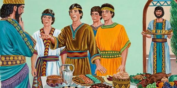 Danielius, Šadrachas, Mešachas ir Abednegas atsisako karaliaus Nabuchodonosaro maisto ir vyno