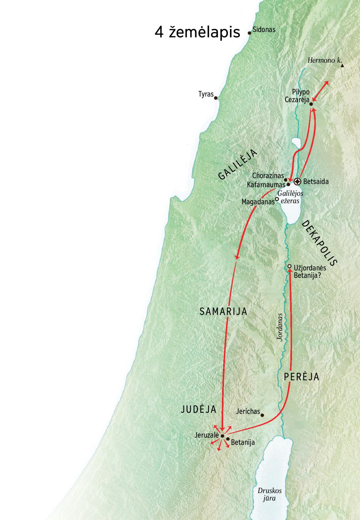 Jėzaus tarnystės Judėjoje ir Galilėjoje žemėlapis
