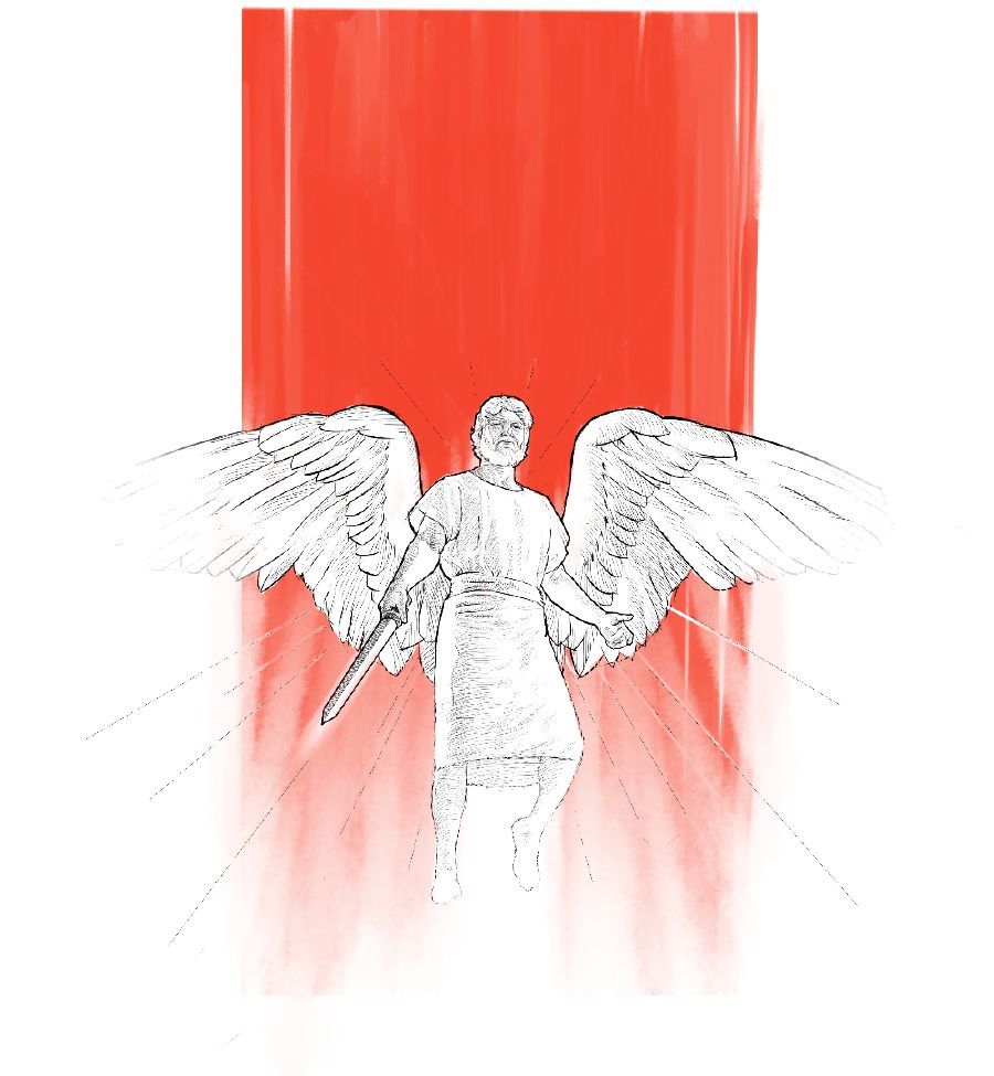 Angelas su kalaviju rankoje.