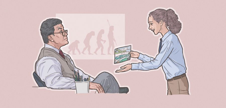 Jauna sesė mokytojui aiškina, kodėl tiki Kūrėją