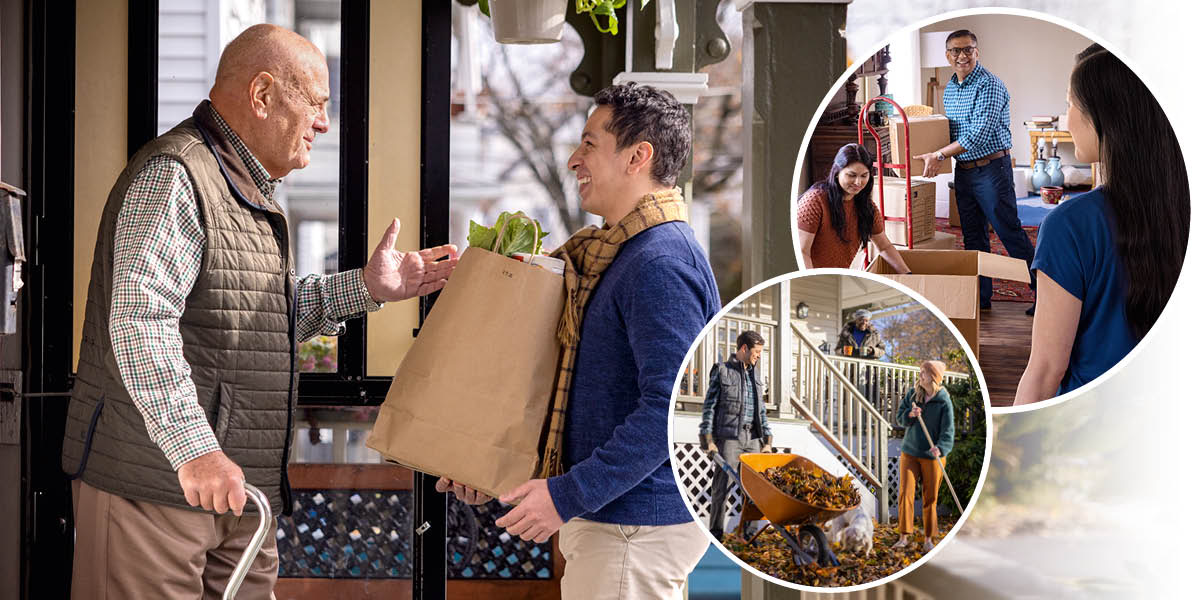 Foto: 1. Muanetu wa balume utshidi nsonga mutuadile muanetu wa balume ukadi mukulakaje biakudia mu tshintu. 2. Bena dibaka babidi bambuluisha dîku kampanda bua kusuika mabuki a luendu. 3. Bena dibaka bakuabu babidi baboyela muanetu wa bakaji ukadi mukulakaje mabeji a mitshi mu lupangu kumpala kua nzubu.